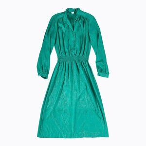 Vintage Satin Pleated Maxi Dress Aqua Teal Elastic Waist Preppy Old Money SzS/M
